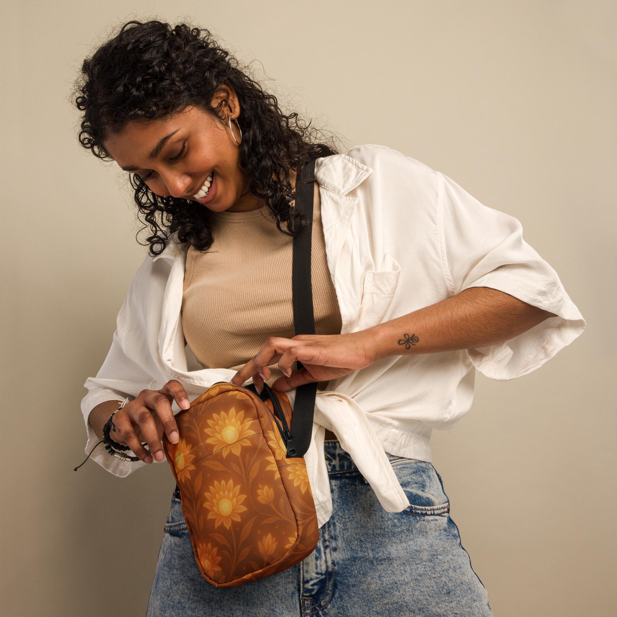 DIMUONEL™: Lunar Grace Petal™ – Utility crossbody bag – Bronze & Yellow