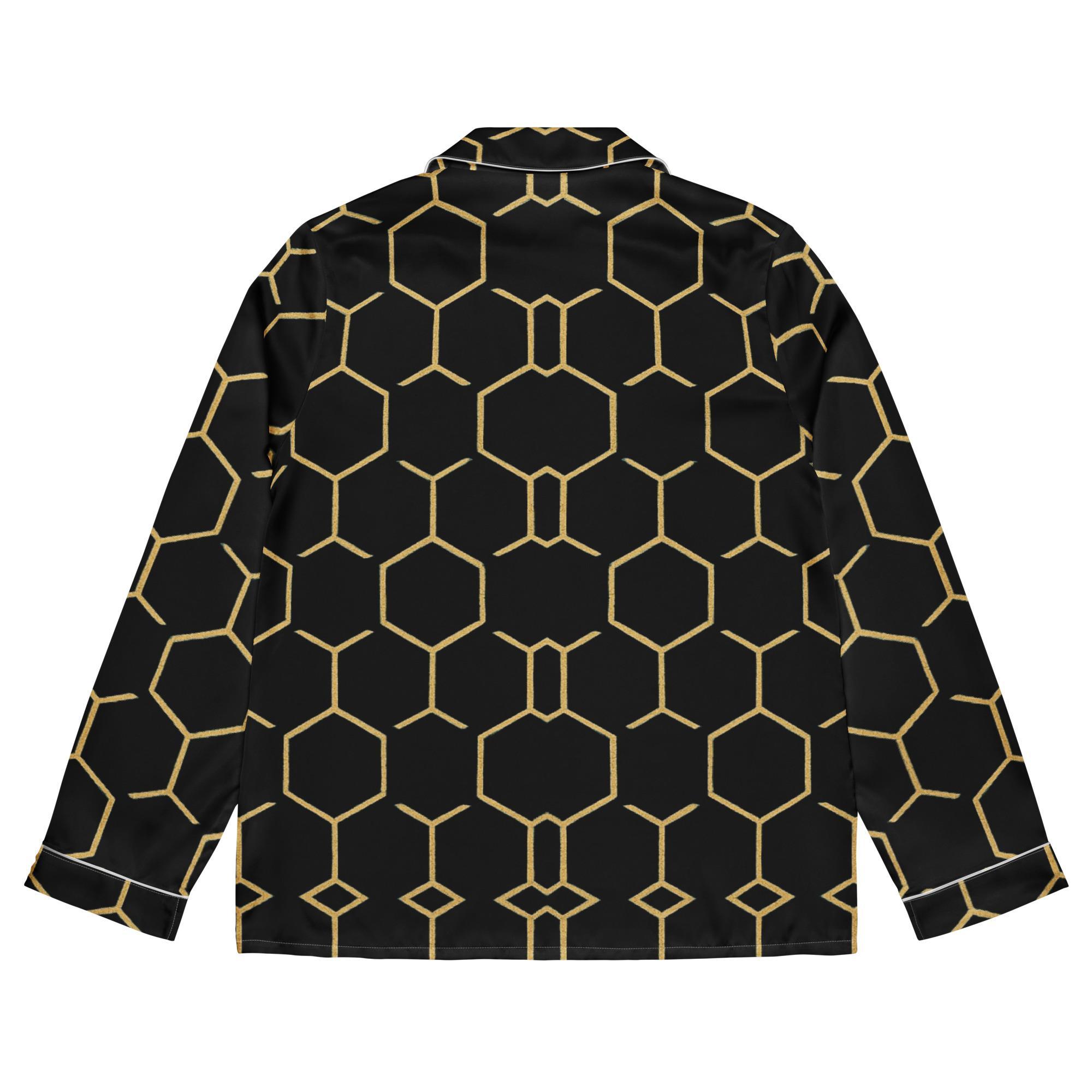 TALISHÉN: Steel Spine Hex Pattern – Women’s long sleeve pajama top – Black & Gold - Image 7