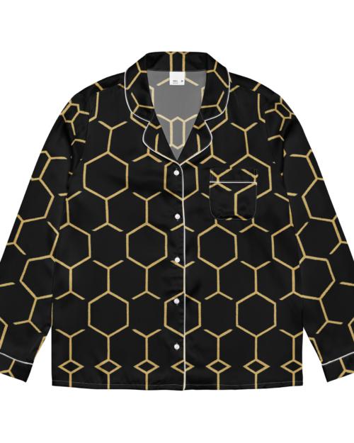 TALISHÉN: Steel Spine Hex Pattern – Women’s long sleeve pajama top – Black & Gold