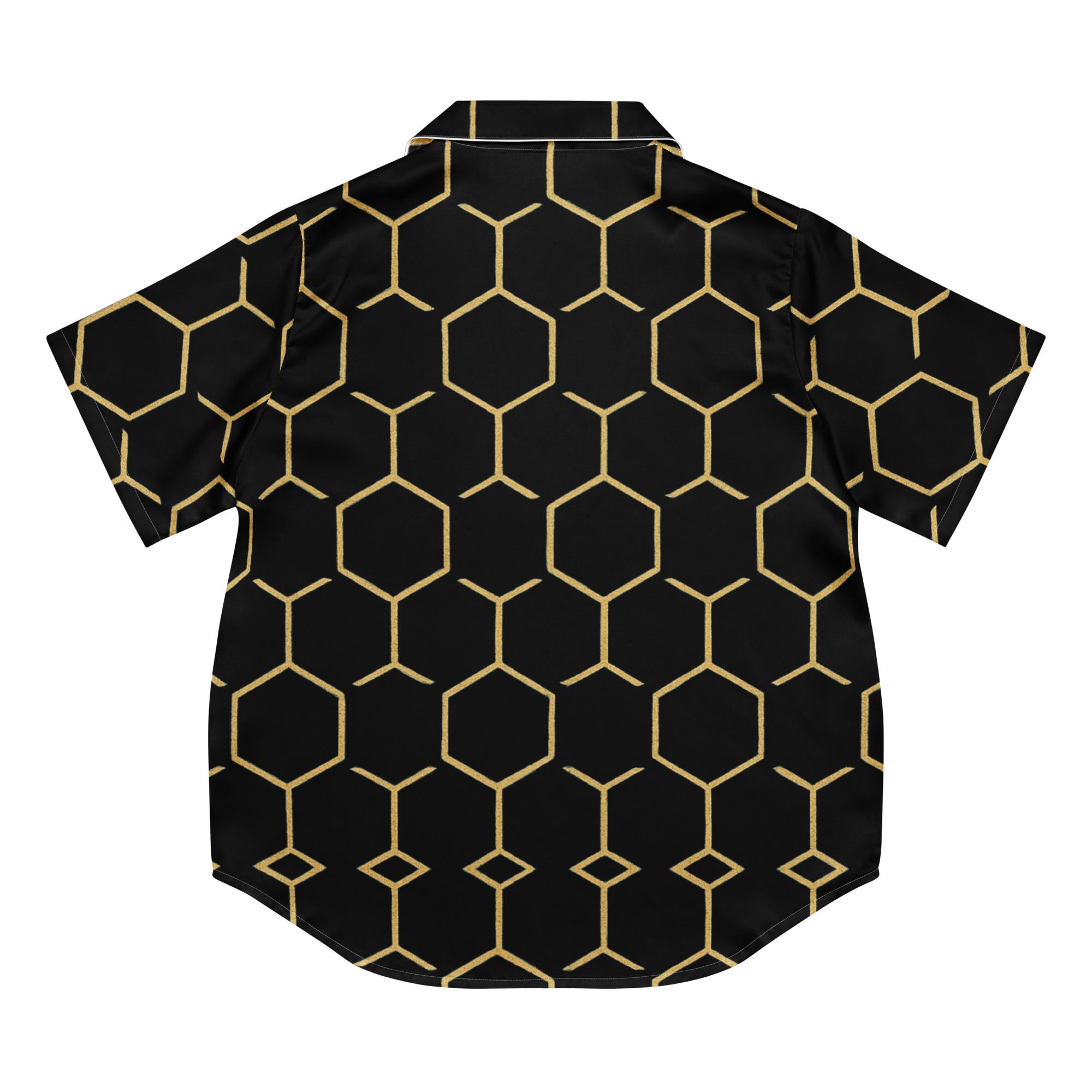 TALISHÉN: Steel Spine Hex Pattern – women’s short sleeve pajama top – Black & Gold - Image 5