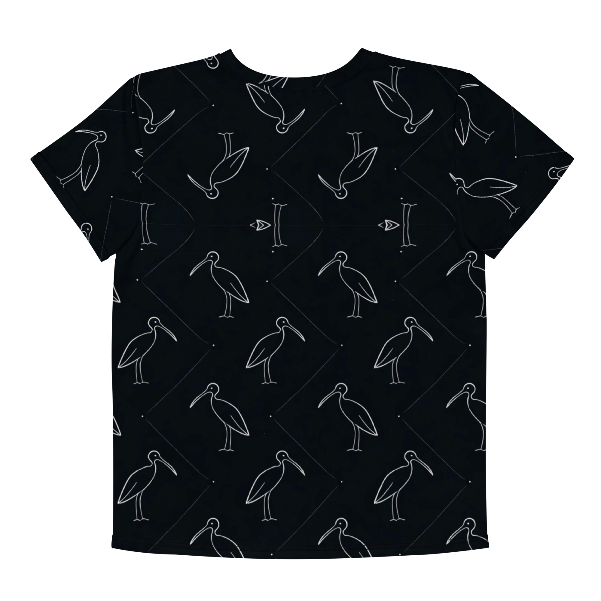 Ibis Line Art Grid – Youth cotton crew neck t-shirt – Black & Cream - Image 4