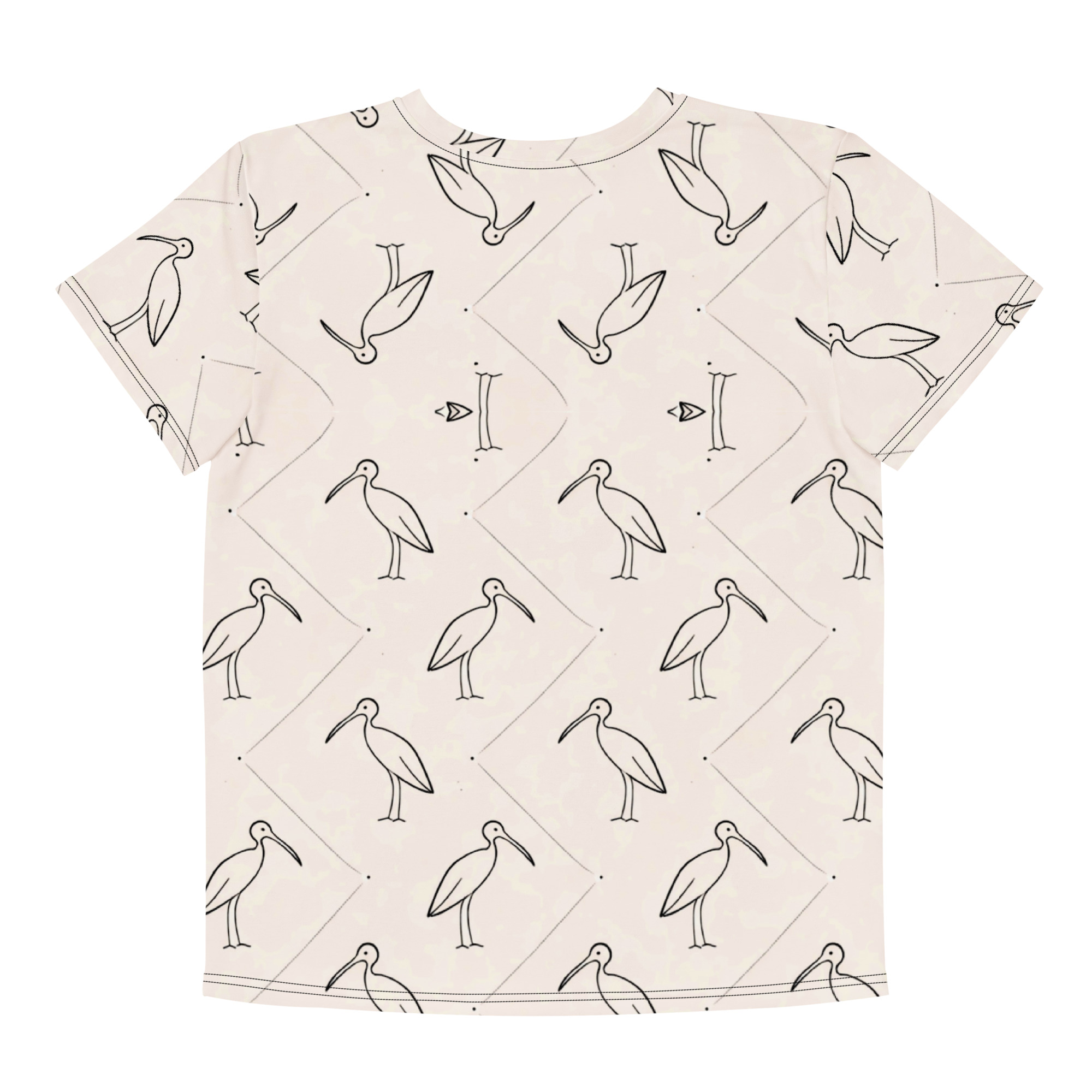 Ibis Line Art Grid – Youth cotton crew neck t-shirt – Cream & Black - Image 4