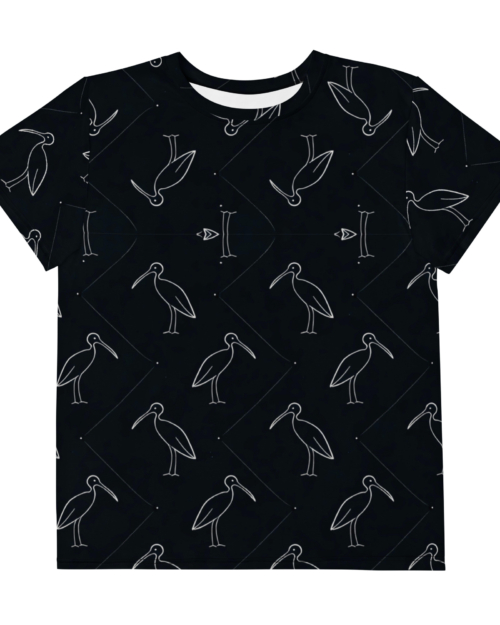 Ibis Line Art Grid – Youth cotton crew neck t-shirt – Black & Cream