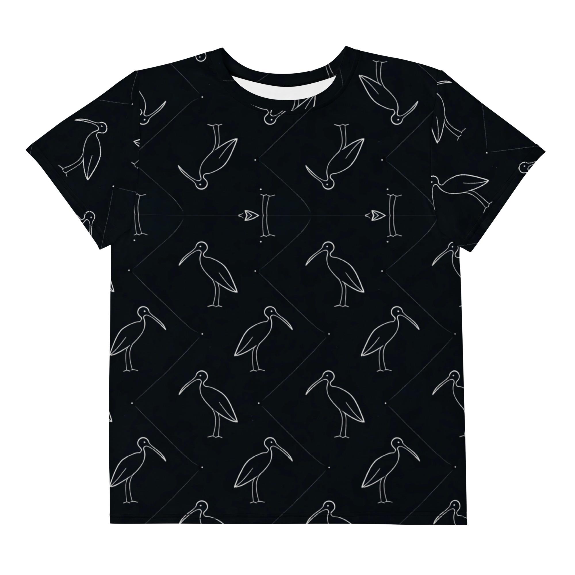 Ibis Line Art Grid – Youth cotton crew neck t-shirt – Black & Cream