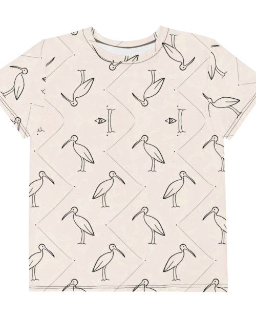 Ibis Line Art Grid – Youth cotton crew neck t-shirt – Cream & Black