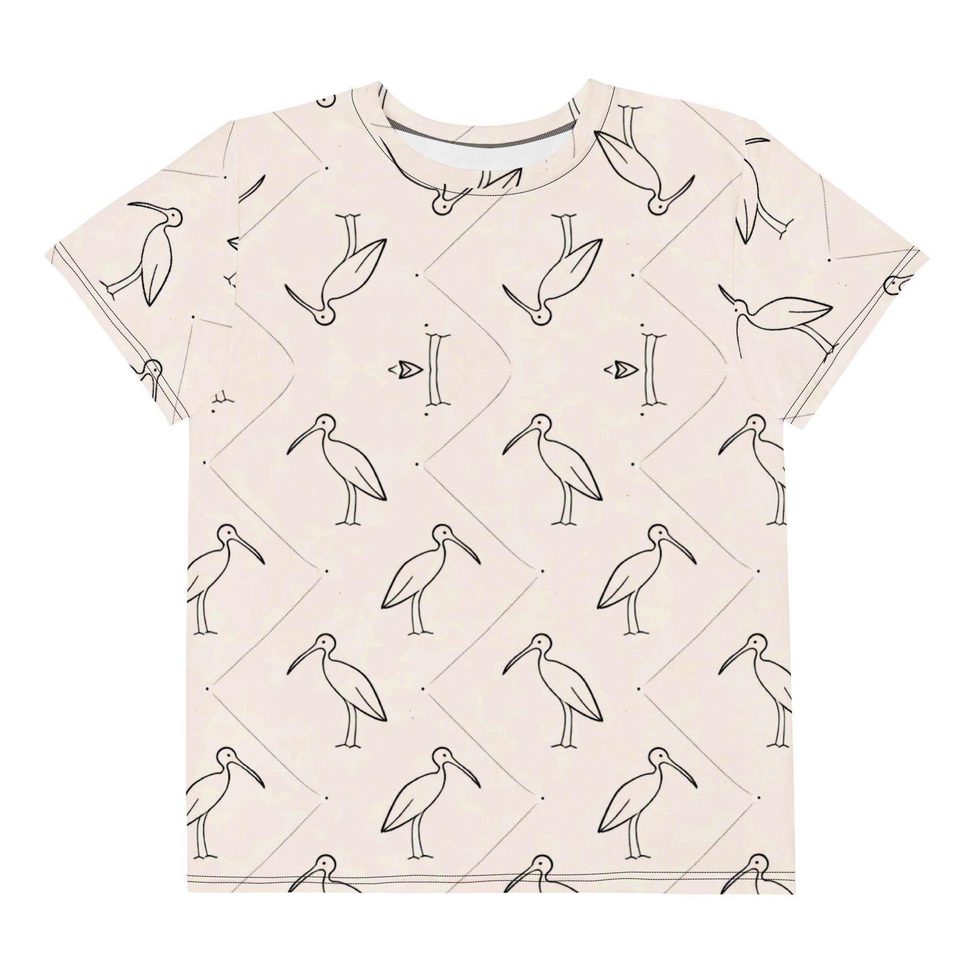Ibis Line Art Grid – Youth cotton crew neck t-shirt – Cream & Black