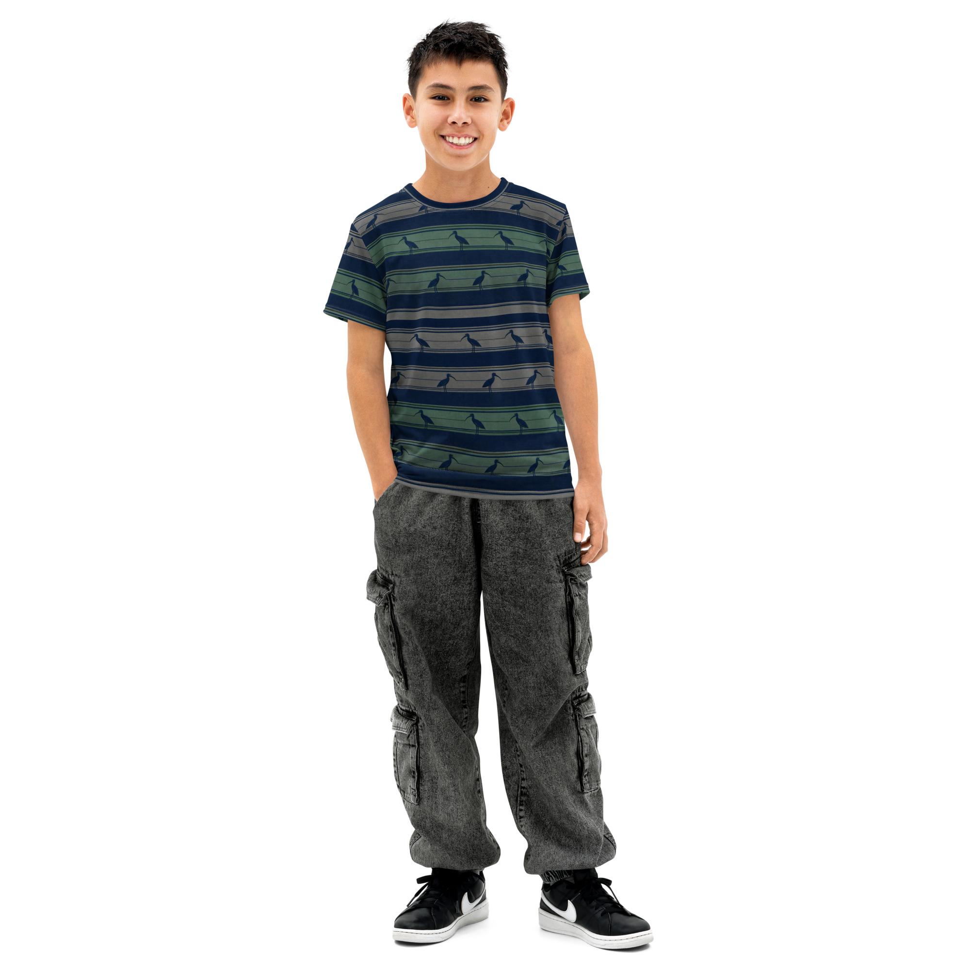 Ibis Tech Stripes – Youth cotton crew neck t-shirt – Navy, Olive, Tan - Image 3