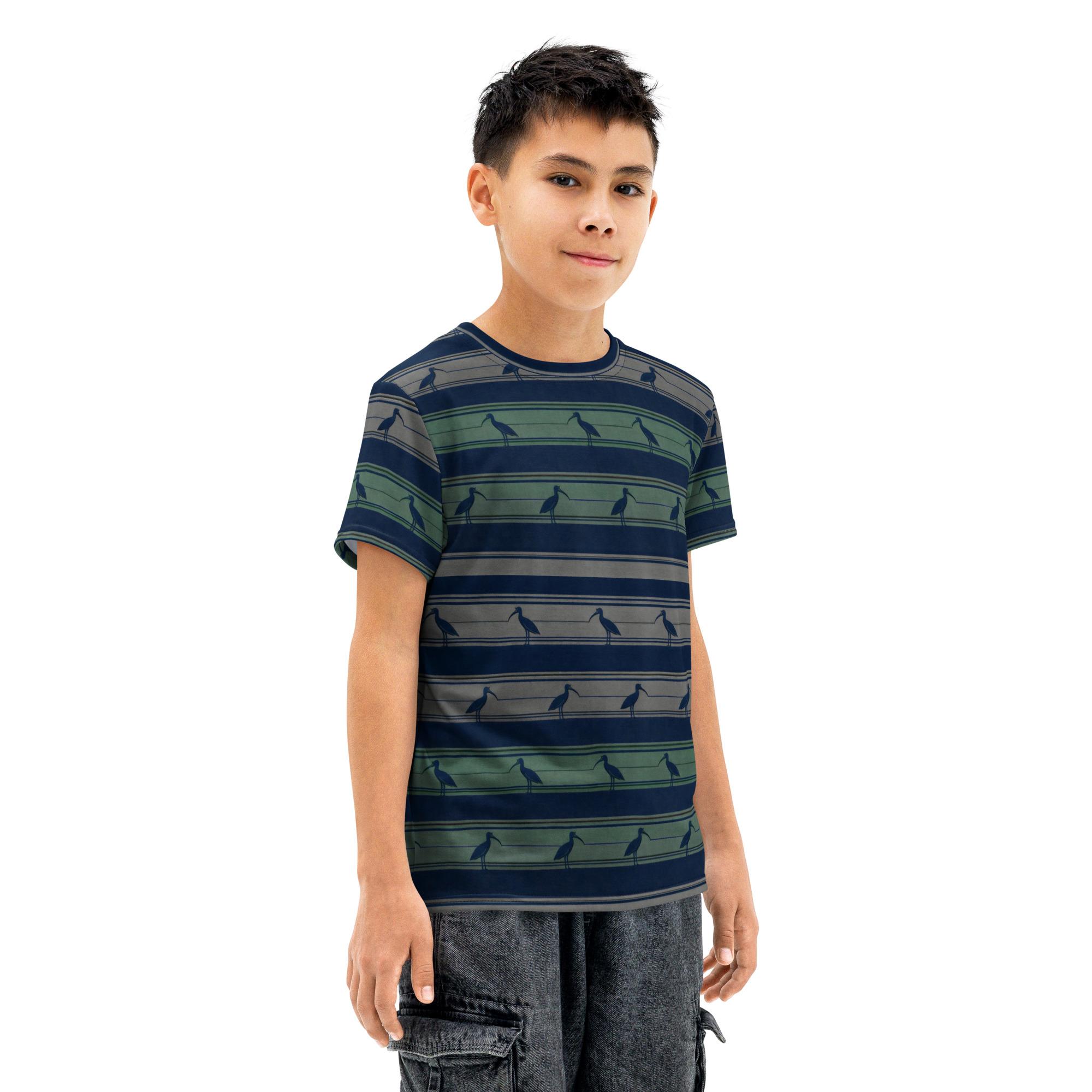 Ibis Tech Stripes – Youth cotton crew neck t-shirt – Navy, Olive, Tan - Image 2