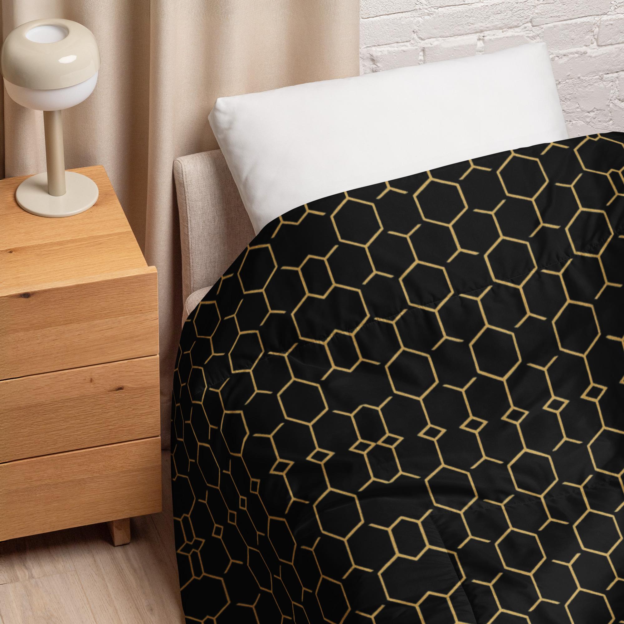 TALISHÉN: Steel Spine Hex Pattern – Comforter – Black & Gold - Image 2