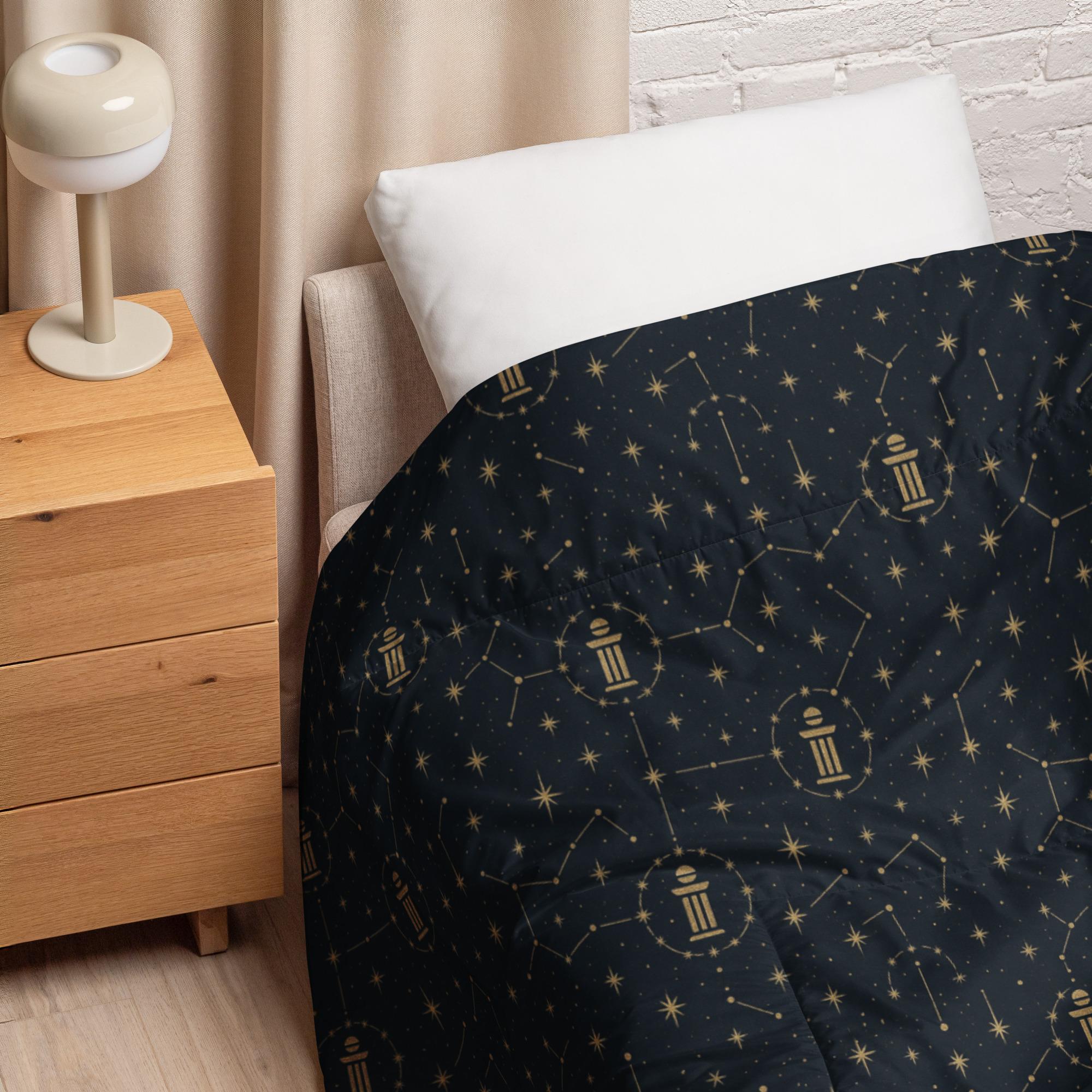 O.Galaxy: Luminel Axis Constellation Grid™ – Comforter – Black & Gold - Image 2
