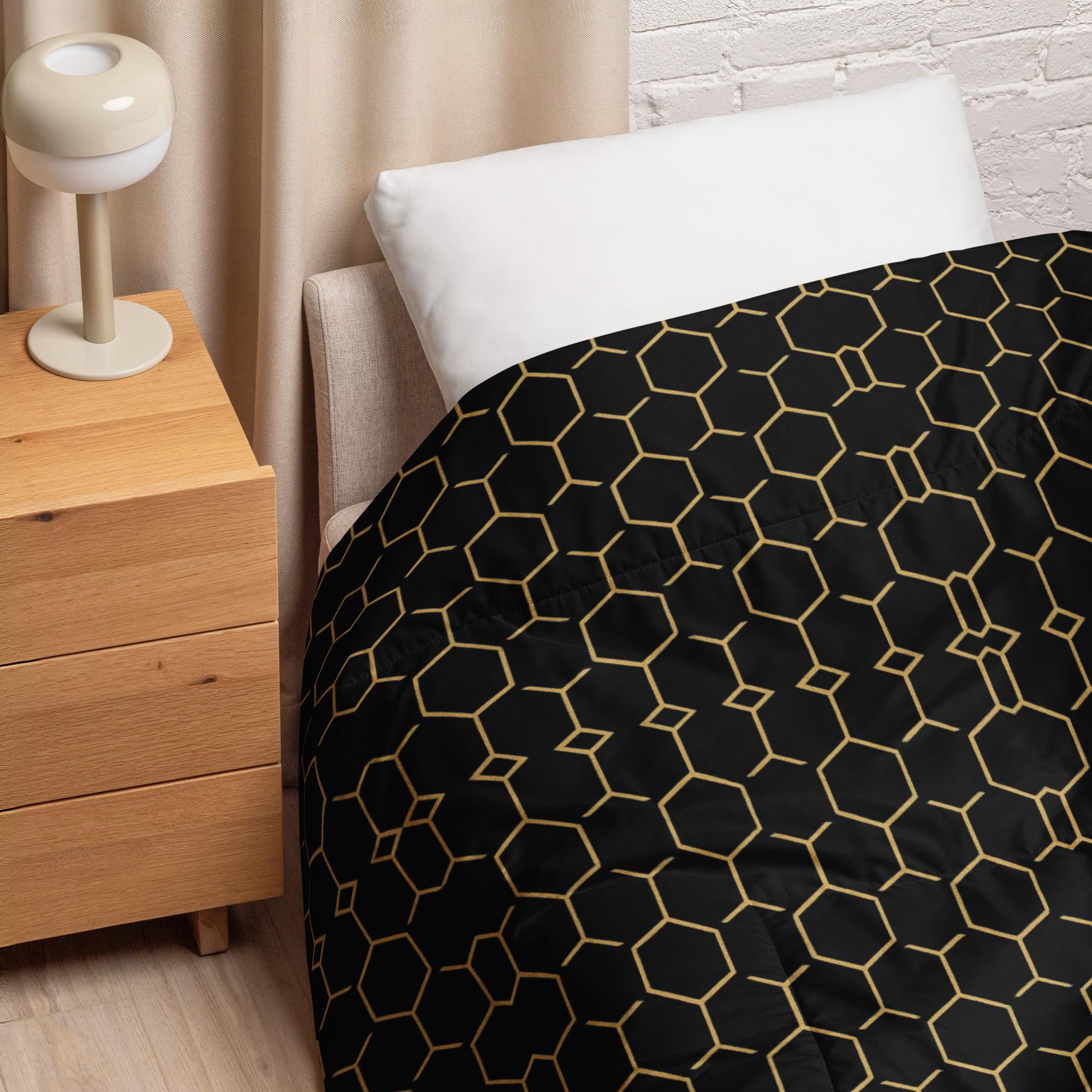 TALISHÉN: Steel Spine Hex Pattern – Comforter – Black & Gold - Image 4