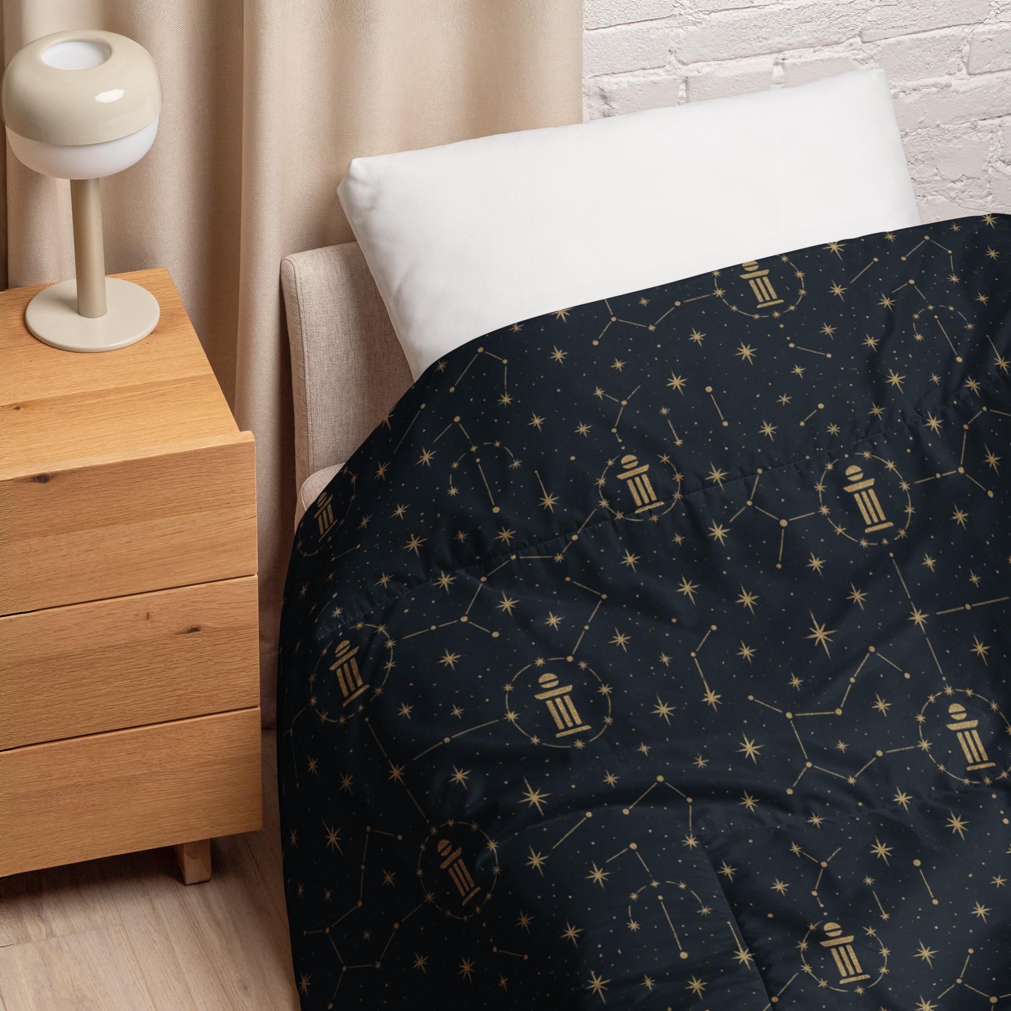 O.Galaxy: Luminel Axis Constellation Grid™ – Comforter – Black & Gold - Image 4