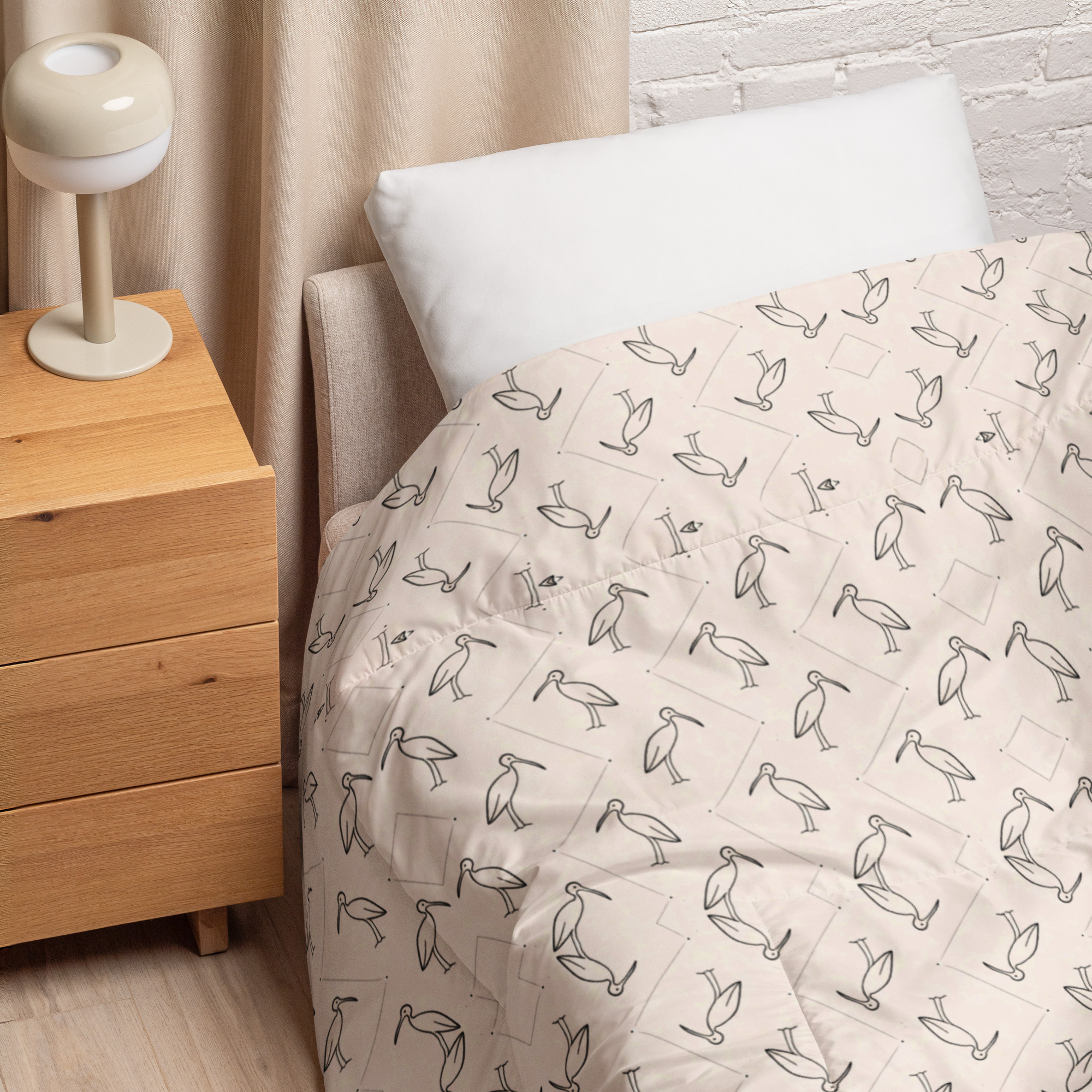 Ibis Line Art Grid – Comforter – Cream & Black - Image 4
