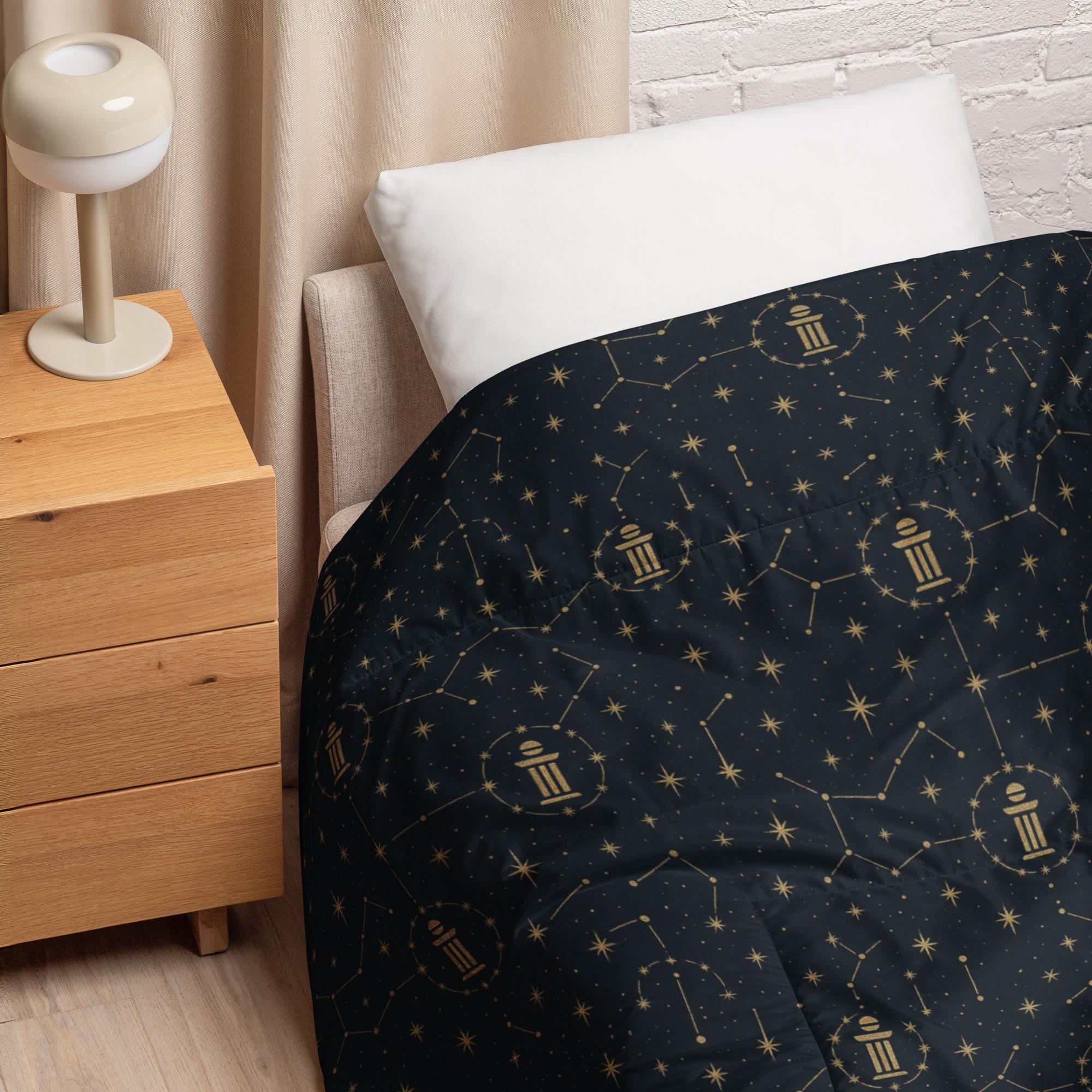 O.Galaxy: Luminel Axis Constellation Grid™ – Comforter – Black & Gold - Image 3