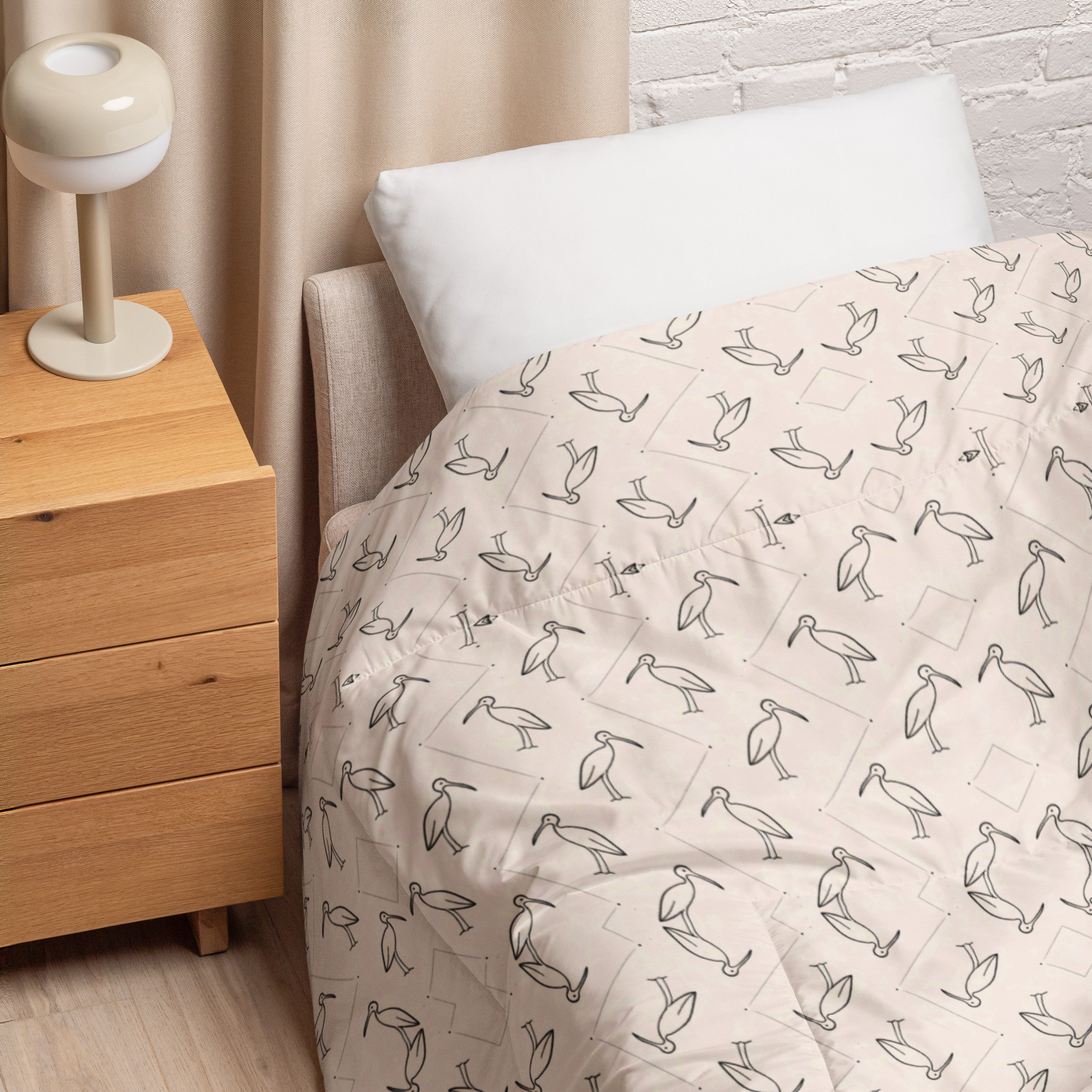 Ibis Line Art Grid – Comforter – Cream & Black - Image 3