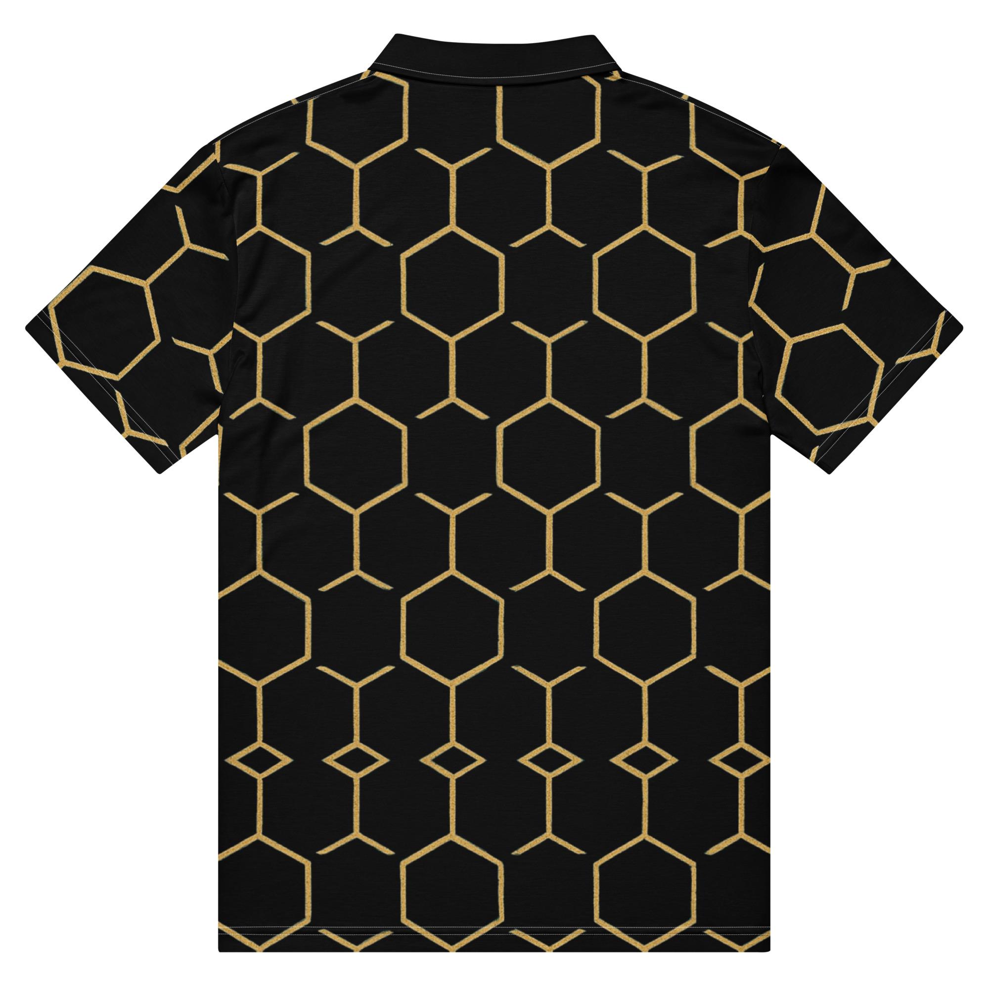 TALISHÉN: Steel Spine Hex Pattern – Men’s slim fit polo – Black & Gold - Image 6
