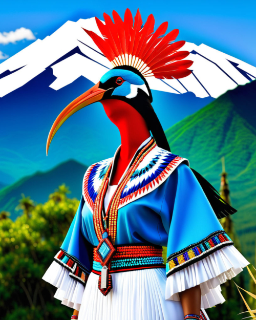 Ceremonial Mountain Ibis (Blue Garment, Red Crest)